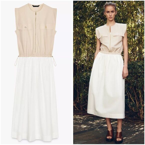 Zara Combination Poplin Dress New - Picture 1 of 7